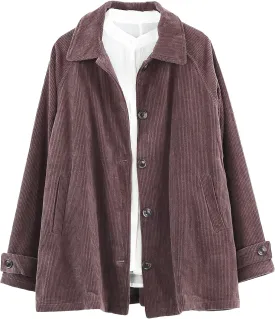 Minibee Women's Corduroy Jackets Long Sleeve Coats Button Down Outwear Tops with Pockets