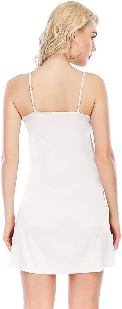 Miqieer Women's Long Silky Tank Top Adjustable Spaghetti Strap Camisole Slip Dress