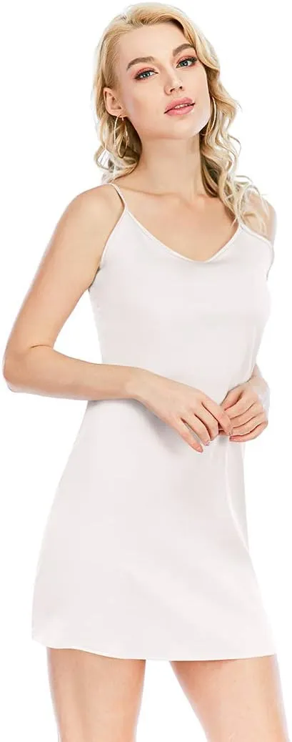 Miqieer Women's Long Silky Tank Top Adjustable Spaghetti Strap Camisole Slip Dress