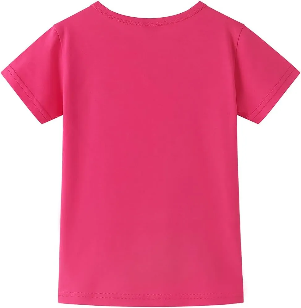Noomelfish Girls Short Sleeve Heart Pocket T-Shirts Casual Cotton Tee Tops Blouse (5-12 Years)