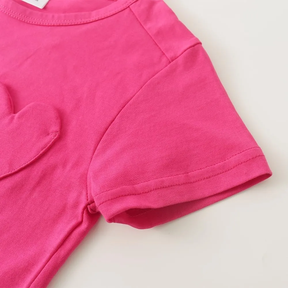 Noomelfish Girls Short Sleeve Heart Pocket T-Shirts Casual Cotton Tee Tops Blouse (5-12 Years)