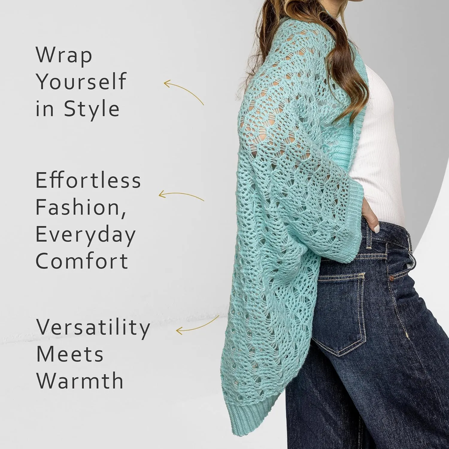 Open Weave Cocoon Shawl for Women, Cardigan Sweater, Lightweight Pashmina Shawl Wrap, Poncho Scarves for Women