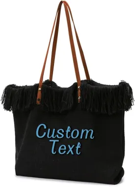 Personalized Tote Bags for Women, Customized Bags with Name/Text, Personalized Embroidered Straw Beach Purses