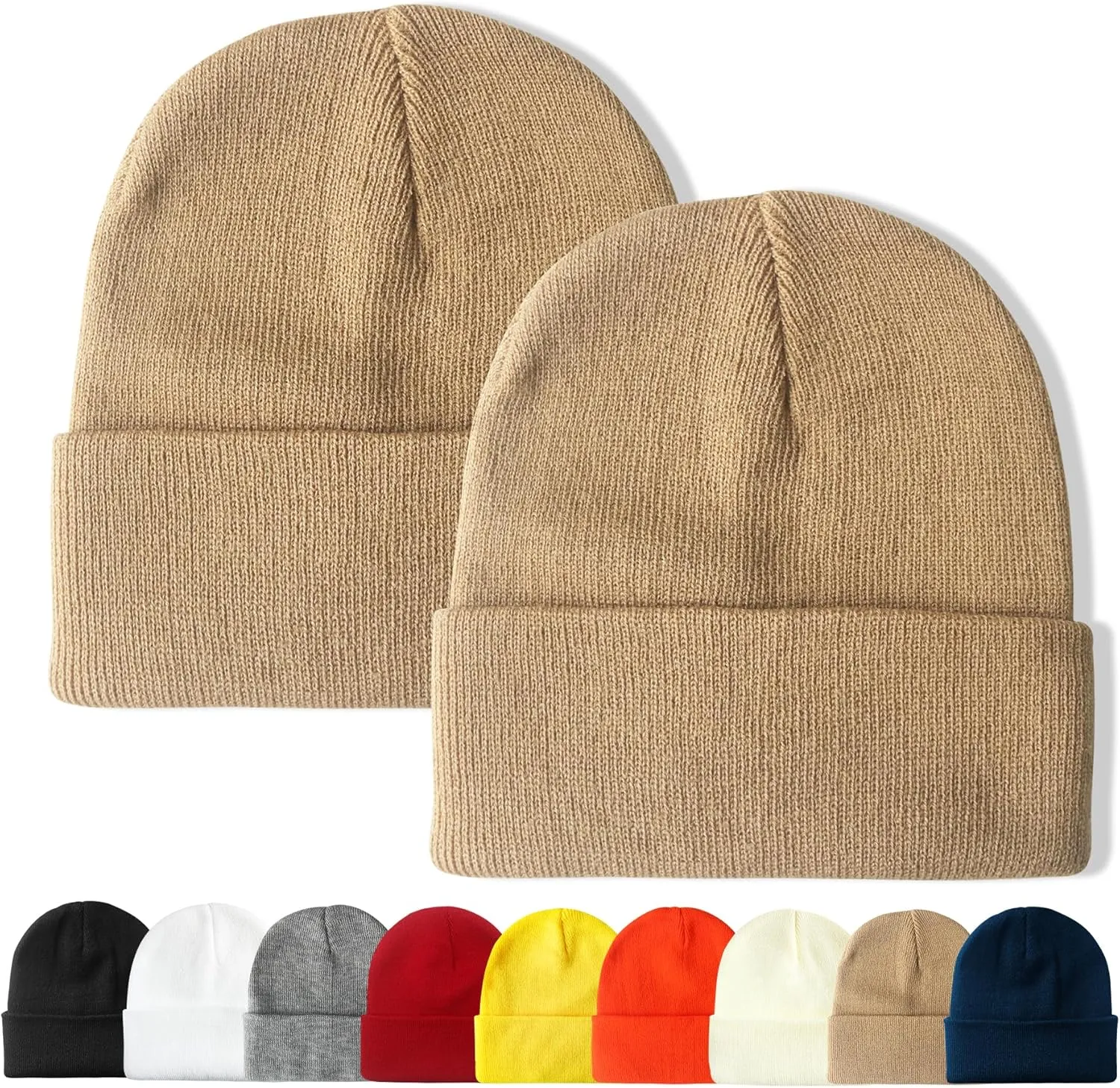 PFFY 2 Packs Unisex Beanie Hats for Men Women Knit Winter Beanies