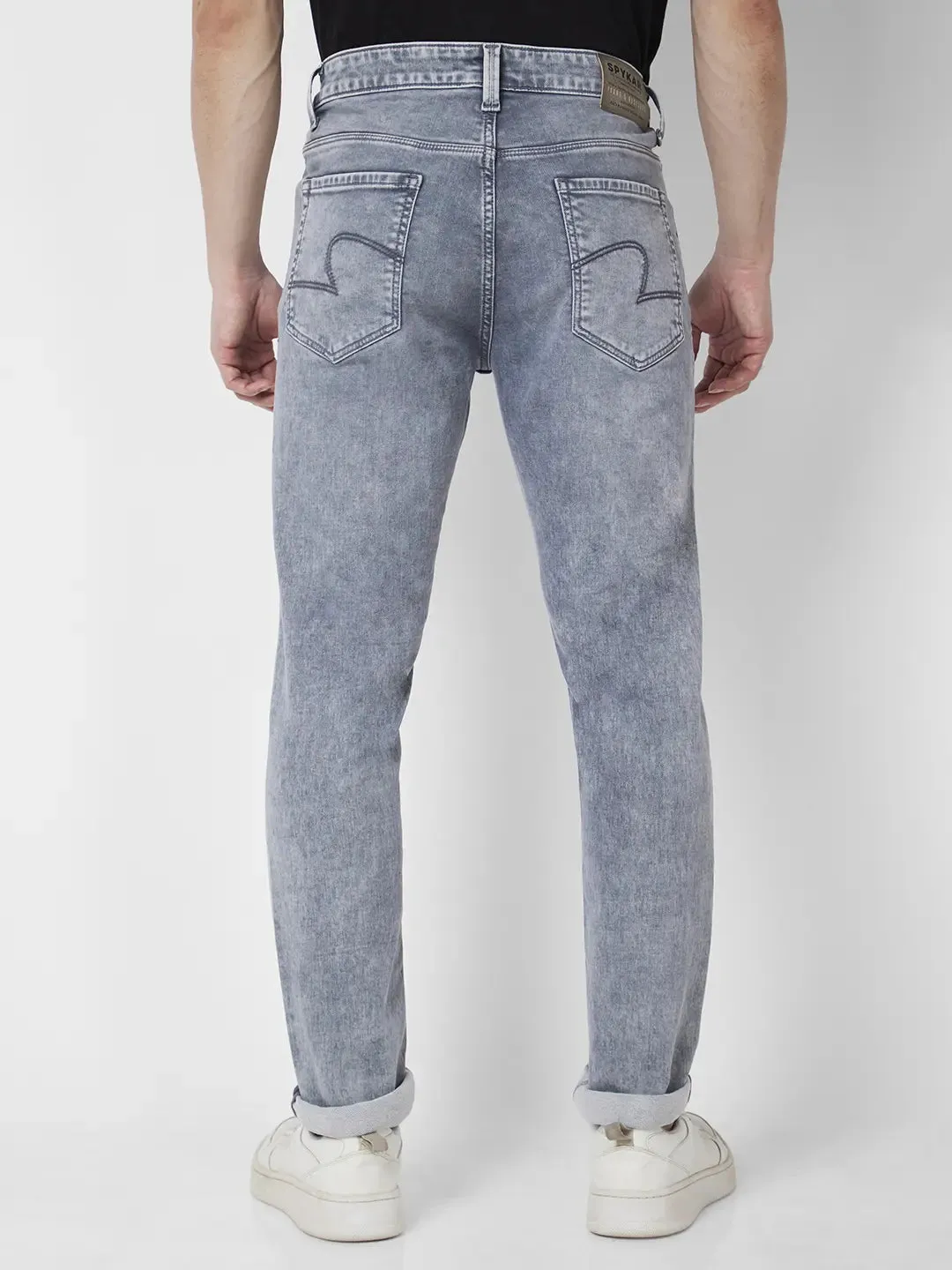 Spykar Men Light Grey Cotton Stretch Slim Fit Narrow Length Clean Look Low Rise Jeans (Skinny)