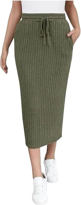 Stripe Maxi Skirts for Womens Ankle Length Bodycon Casual Long Skirt Fashion High Waisted Strap Knit Maxi Skirts