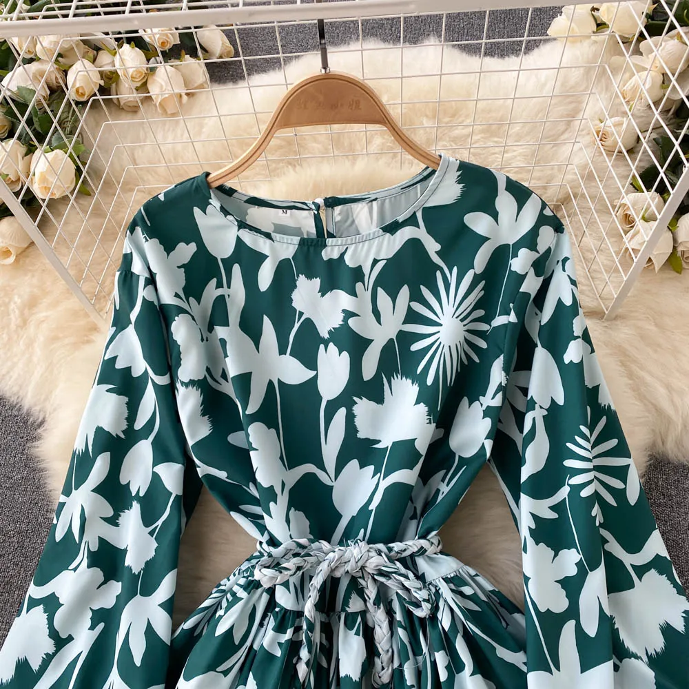 Sweater A line floral dress A line long sleeve fashion dress    S55