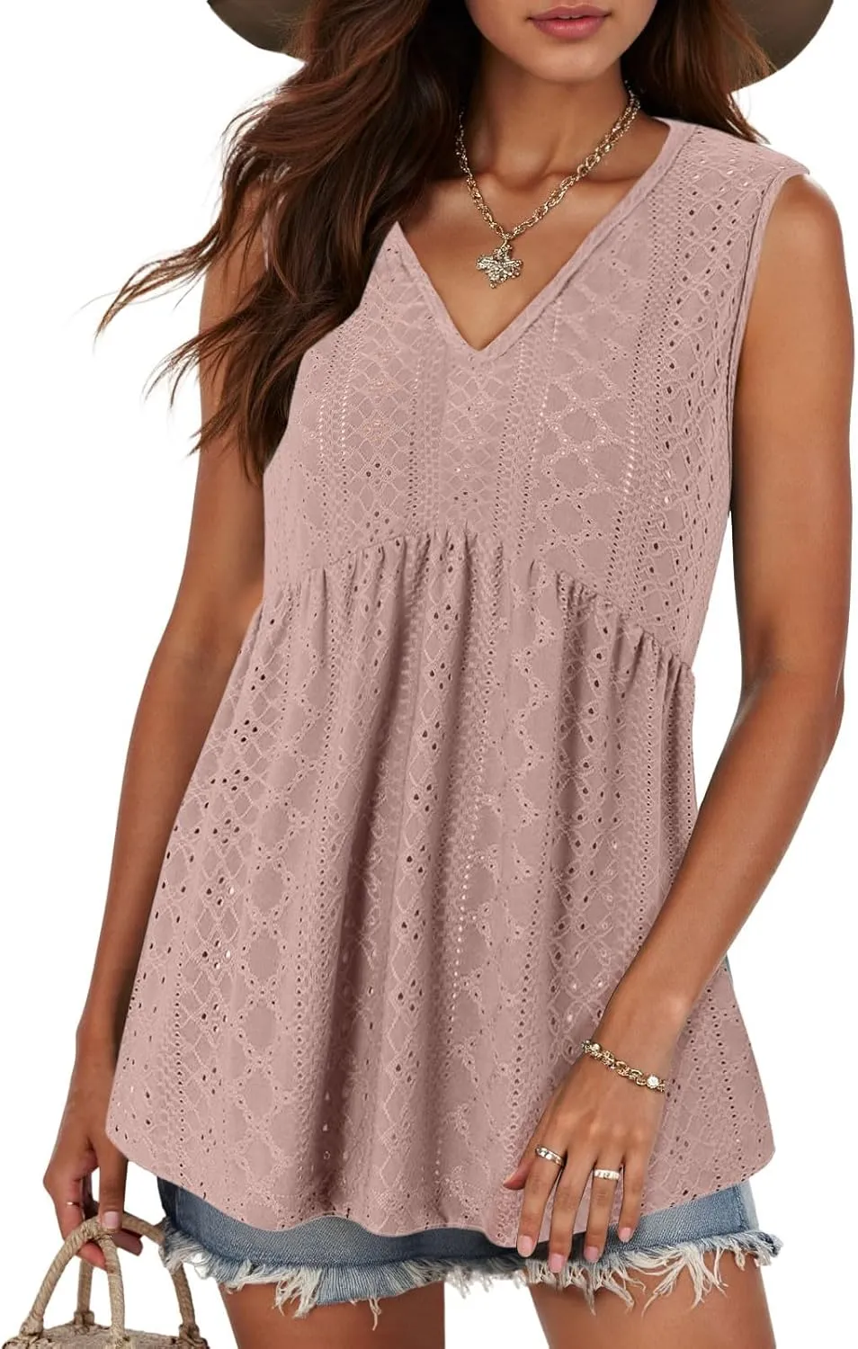Tank Top for Women 2025 Flowy Peplum Tops for Women Dressy Sleeveless V Neck Babydoll Tank Tops Women