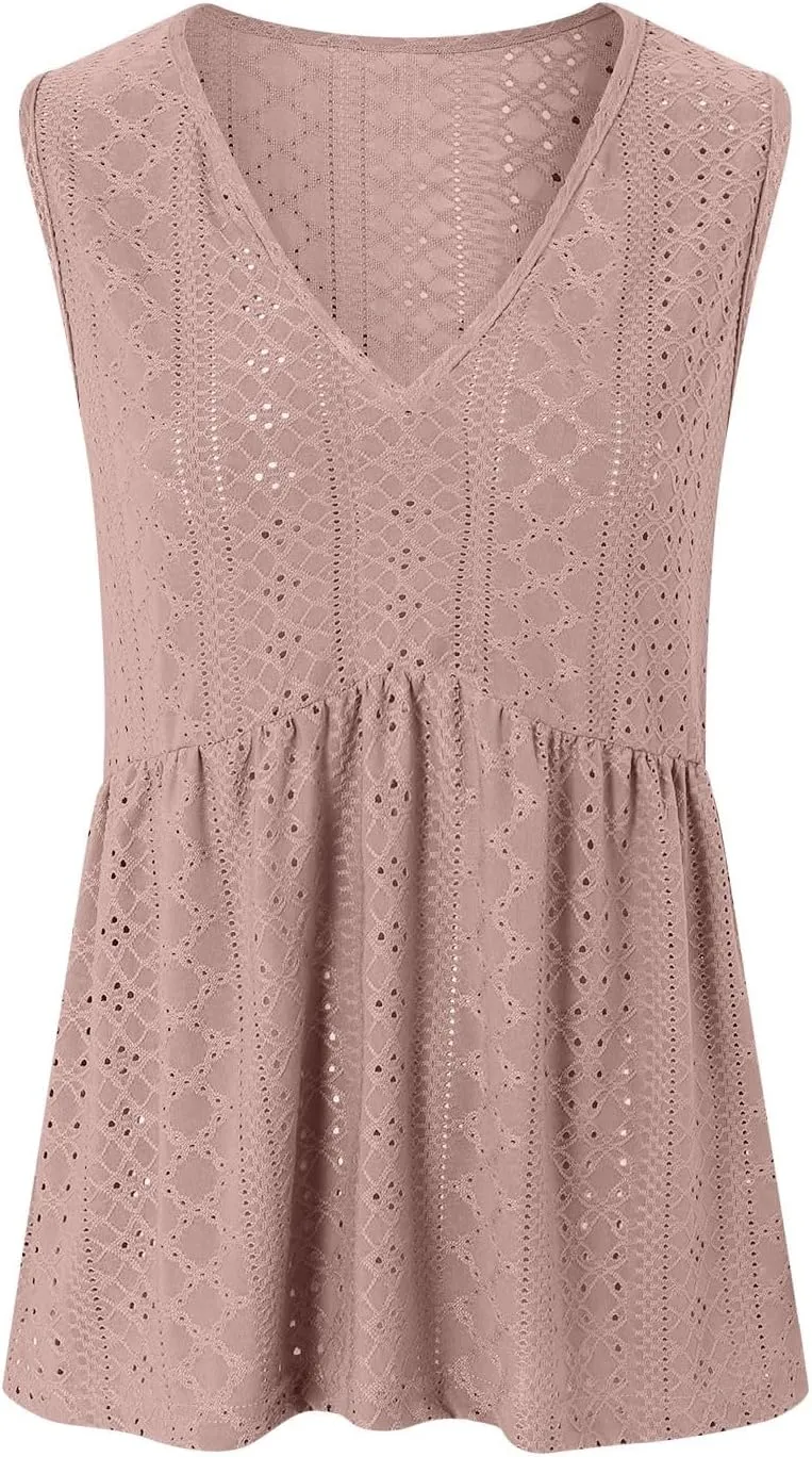 Tank Top for Women 2025 Flowy Peplum Tops for Women Dressy Sleeveless V Neck Babydoll Tank Tops Women