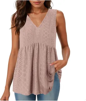 Tank Top for Women 2025 Flowy Peplum Tops for Women Dressy Sleeveless V Neck Babydoll Tank Tops Women
