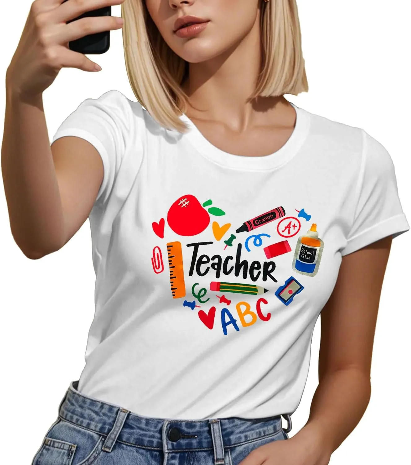 Teacher Shirts for Women Heart T-Shirt Women Teacher Appreciation Tee Teaching Support Tops