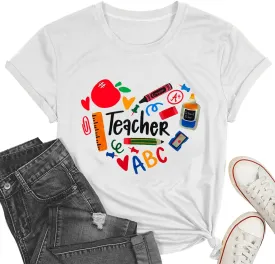 Teacher Shirts for Women Heart T-Shirt Women Teacher Appreciation Tee Teaching Support Tops
