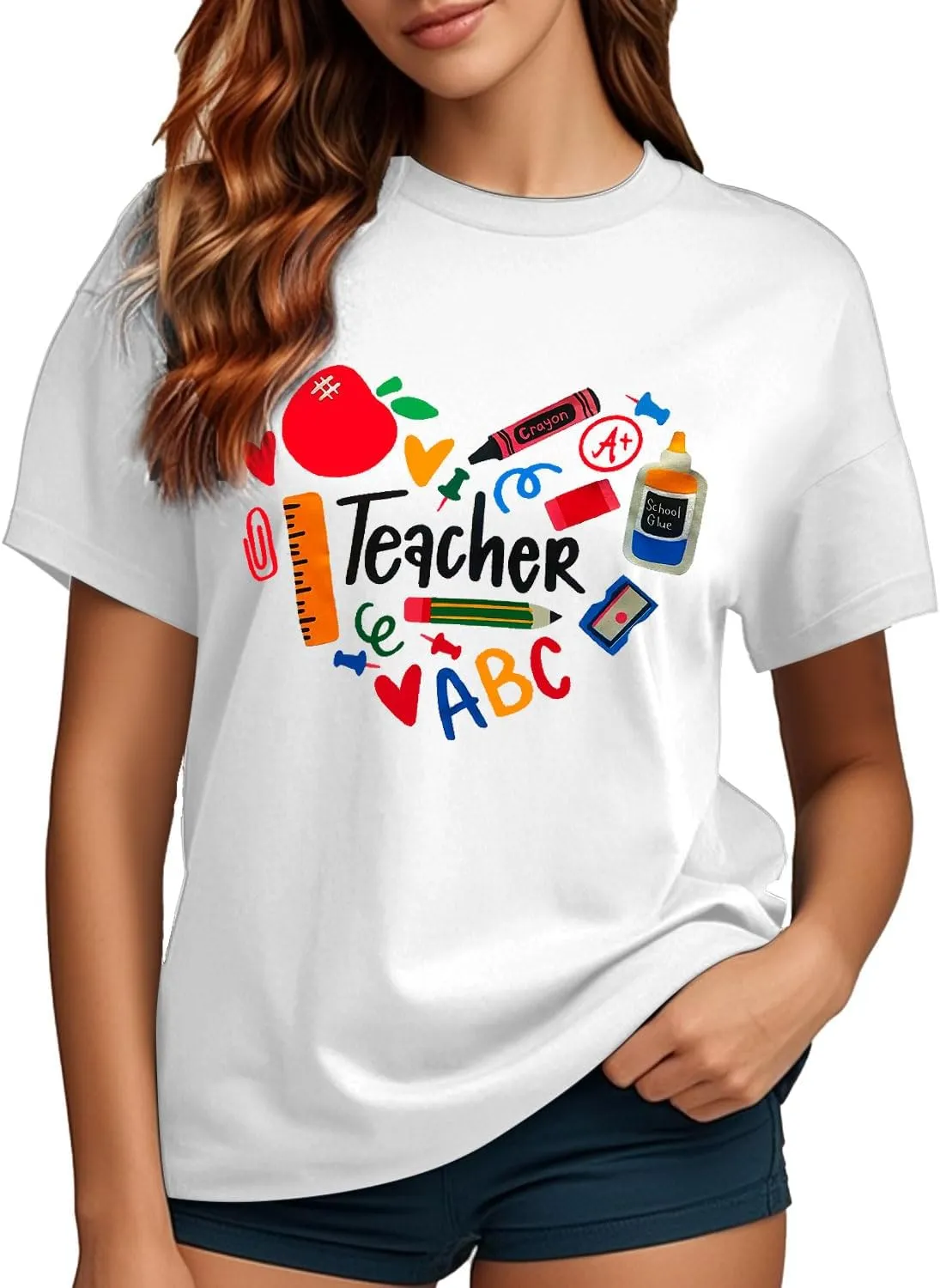 Teacher Shirts for Women Heart T-Shirt Women Teacher Appreciation Tee Teaching Support Tops