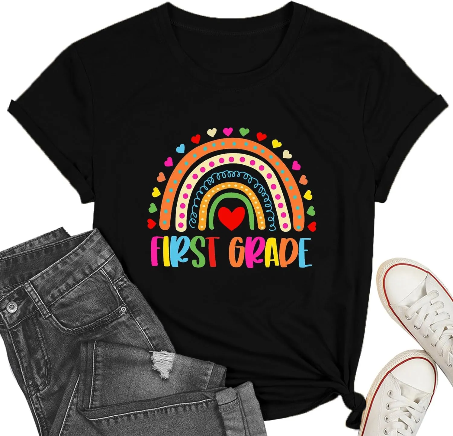 Teacher Shirts for Women Heart T-Shirt Women Teacher Appreciation Tee Teaching Support Tops