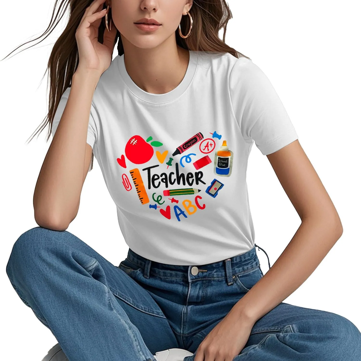 Teacher Shirts for Women Heart T-Shirt Women Teacher Appreciation Tee Teaching Support Tops
