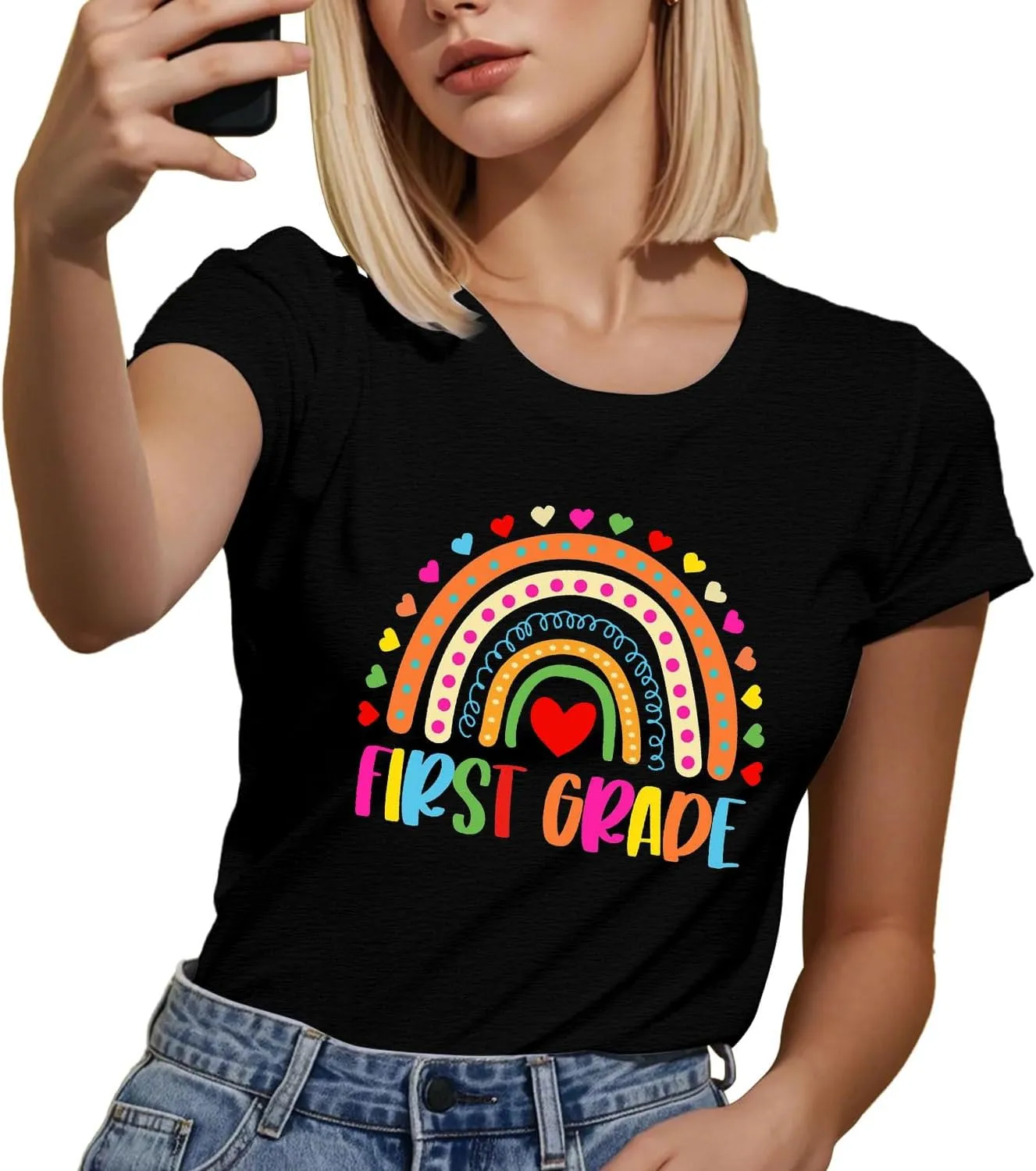 Teacher Shirts for Women Heart T-Shirt Women Teacher Appreciation Tee Teaching Support Tops