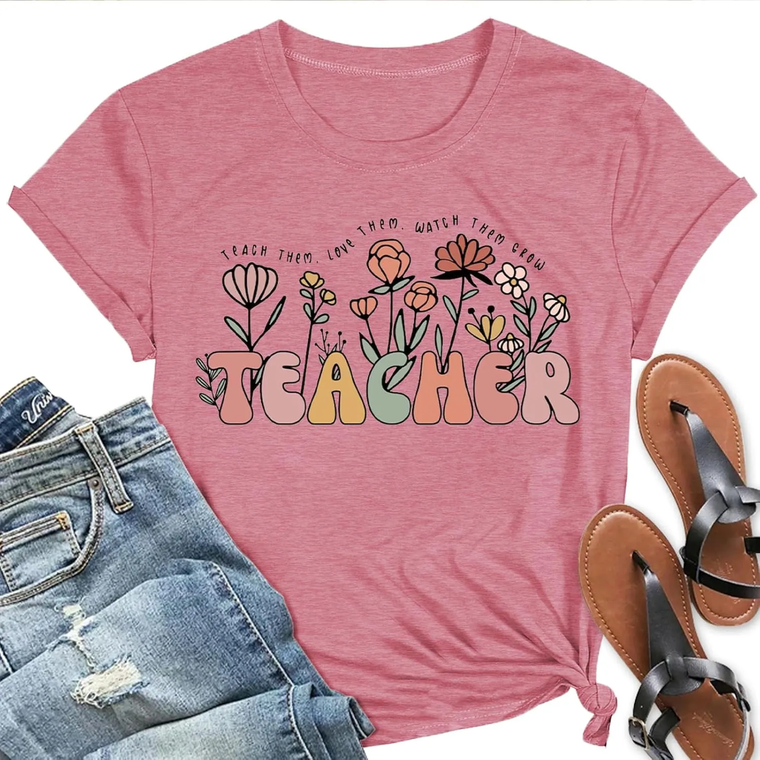 Teacher Shirts for Women Teacher Appreciation Tshirts Flower Graphic Tees for Women