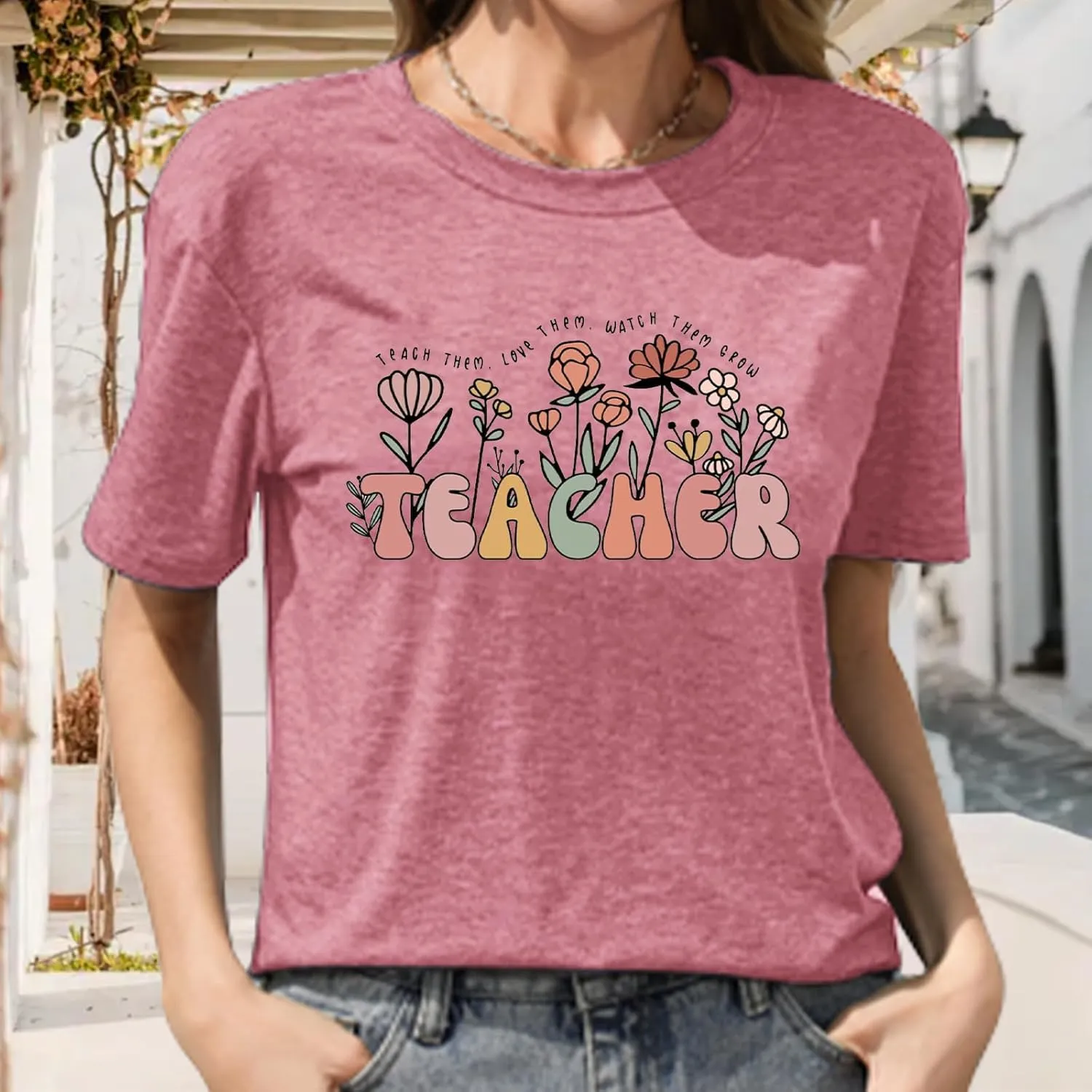Teacher Shirts for Women Teacher Appreciation Tshirts Flower Graphic Tees for Women