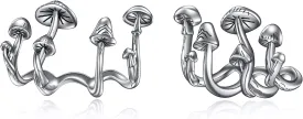 TIGER RIDER Mushroom/Rose Cross 925 Sterling Silver Earrings Stud Claw Earrings Cuff Cute Gothic Jewelry for Women Gift