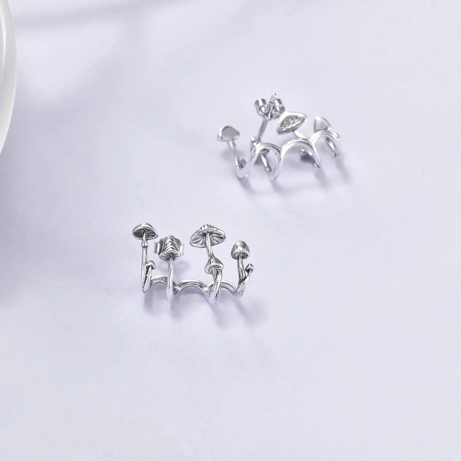 TIGER RIDER Mushroom/Rose Cross 925 Sterling Silver Earrings Stud Claw Earrings Cuff Cute Gothic Jewelry for Women Gift