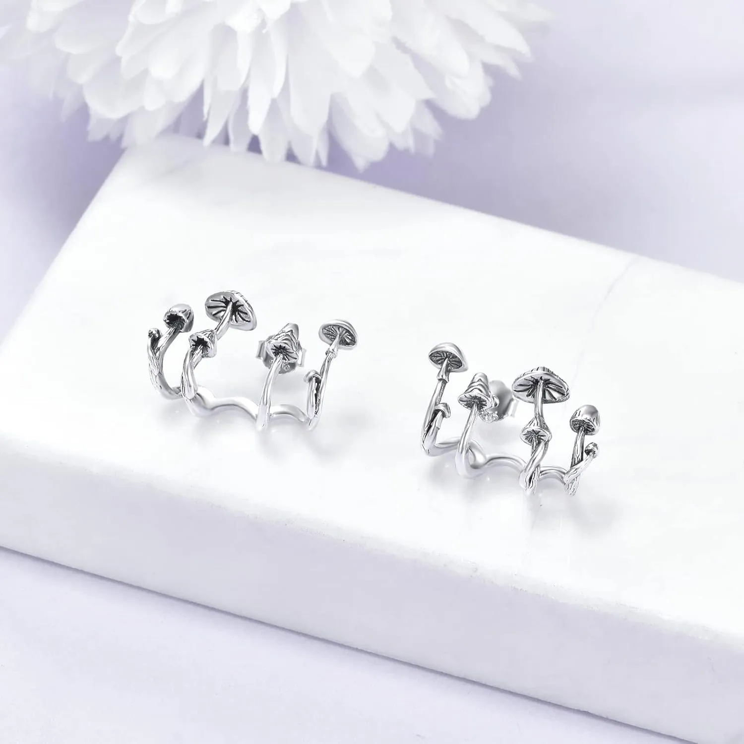 TIGER RIDER Mushroom/Rose Cross 925 Sterling Silver Earrings Stud Claw Earrings Cuff Cute Gothic Jewelry for Women Gift