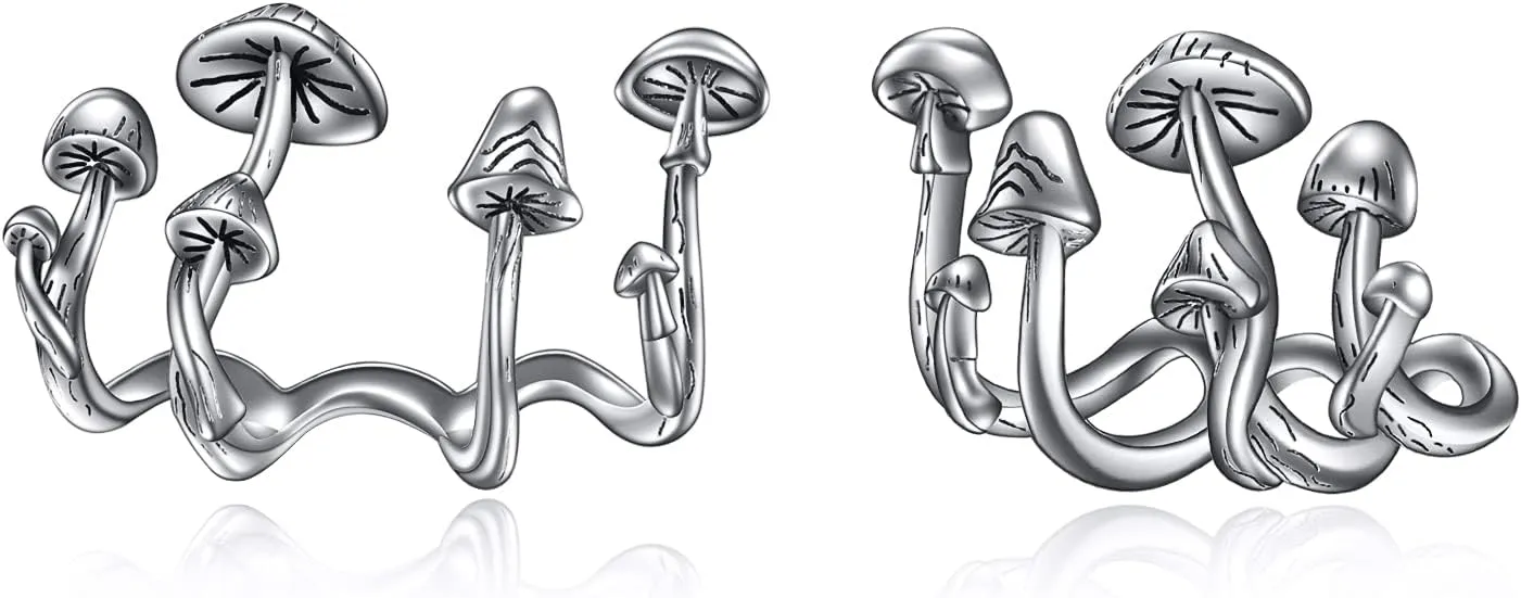 TIGER RIDER Mushroom/Rose Cross 925 Sterling Silver Earrings Stud Claw Earrings Cuff Cute Gothic Jewelry for Women Gift