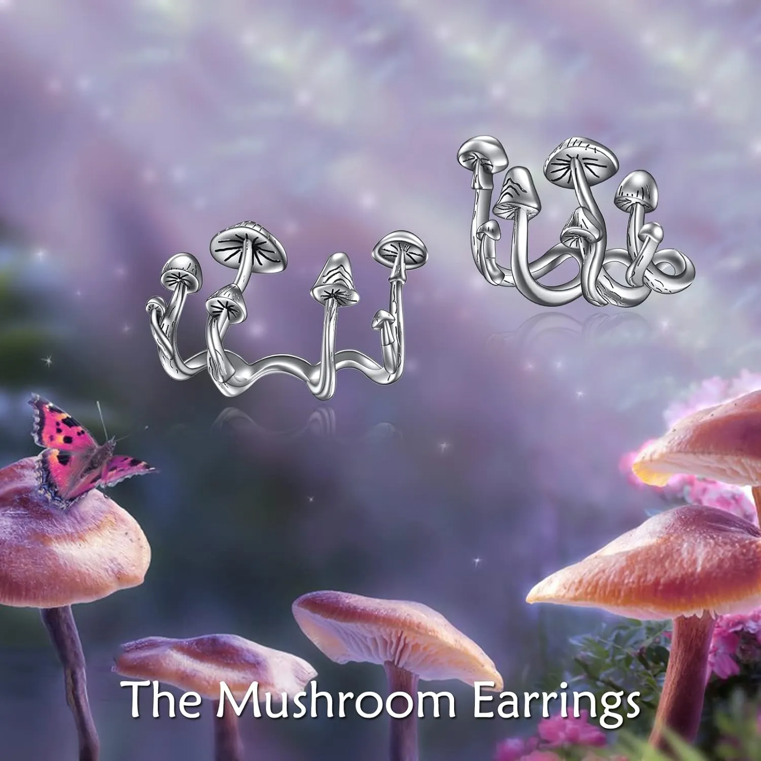 TIGER RIDER Mushroom/Rose Cross 925 Sterling Silver Earrings Stud Claw Earrings Cuff Cute Gothic Jewelry for Women Gift