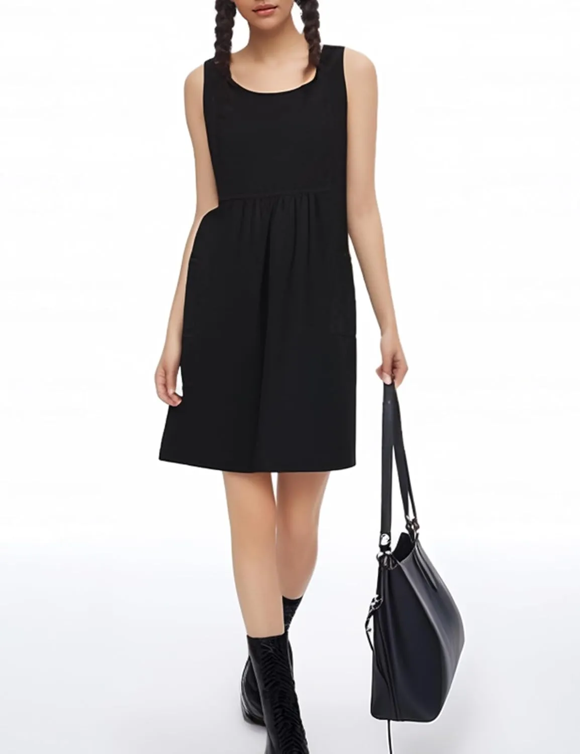 Watashi Women Summer Sleeveless Dress Casual Cotton Linen Sundress Midi Tunic Tank Beach Dress with Pockets