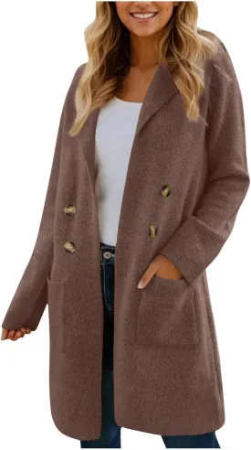 Winter Trench Coats for Women Casual Dressy Long Sleeve Open Front Knit Peacoat Plus Size Lightweight Sweater Jacket Coatigan