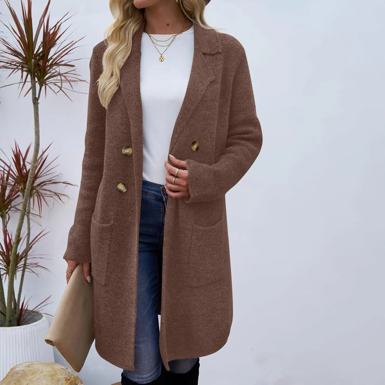 Winter Trench Coats for Women Casual Dressy Long Sleeve Open Front Knit Peacoat Plus Size Lightweight Sweater Jacket Coatigan
