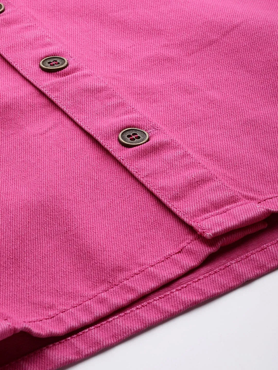 Women Pink Denim Front Button Midi Pencil Skirt