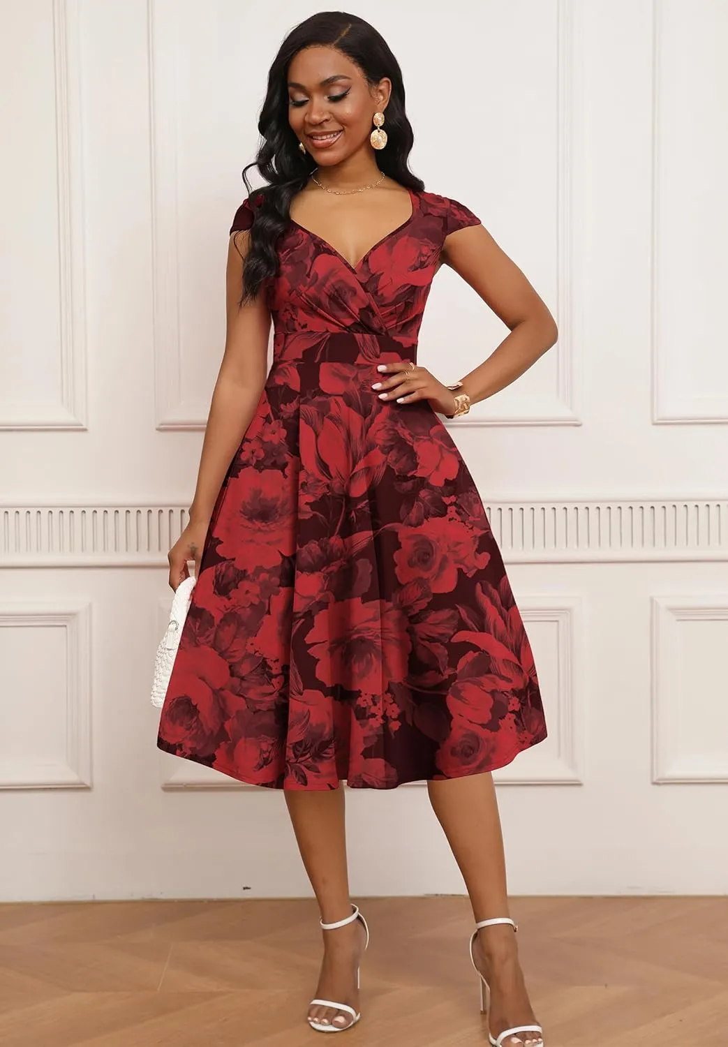 Women Short 1950s Retro Vintage Cocktail Wedding Guest Party Dress for Women