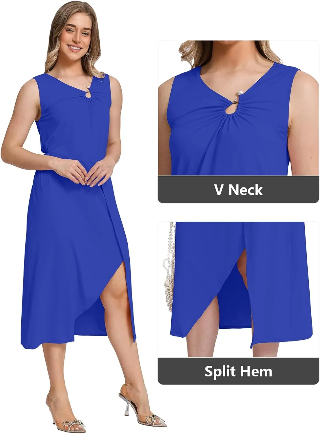 Women Sleeveless Midi Sundress Dress Summer |Cocktail Tank Waist Dresses for Women