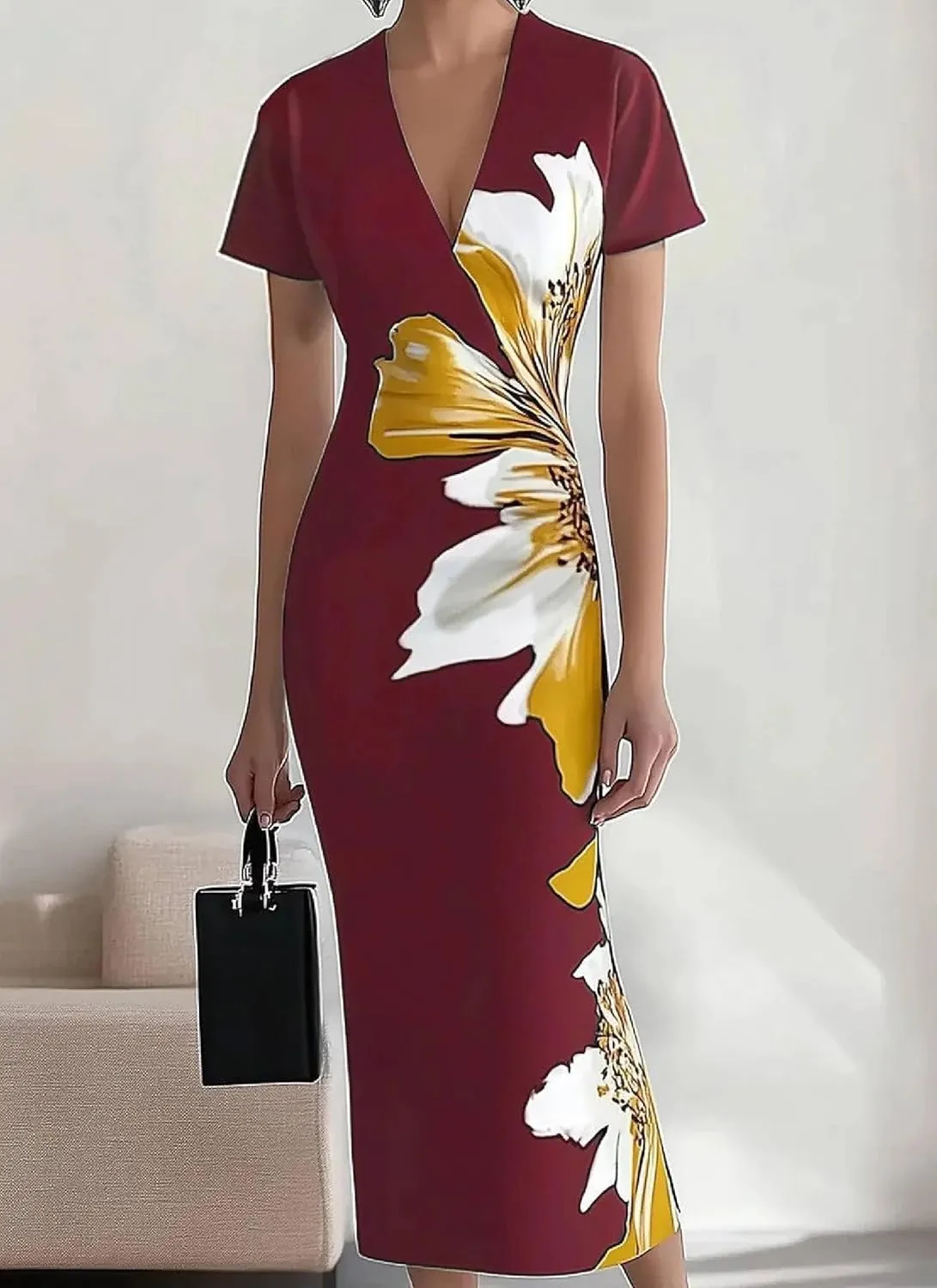 Women's Boho Floral Print Wrap Dress 2025 Summer Elegant V Neck A-Line Semi Formal Cocktail Party Maxi Dresses