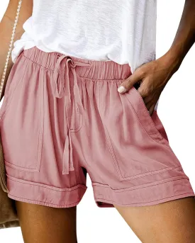 Womens Elastic Waist Comfy Drawstring Shorts Beach Casual Shorts Summer Lightweight Short Pants with Pockets