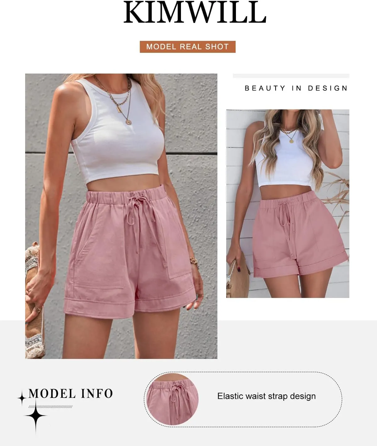 Womens Elastic Waist Comfy Drawstring Shorts Beach Casual Shorts Summer Lightweight Short Pants with Pockets