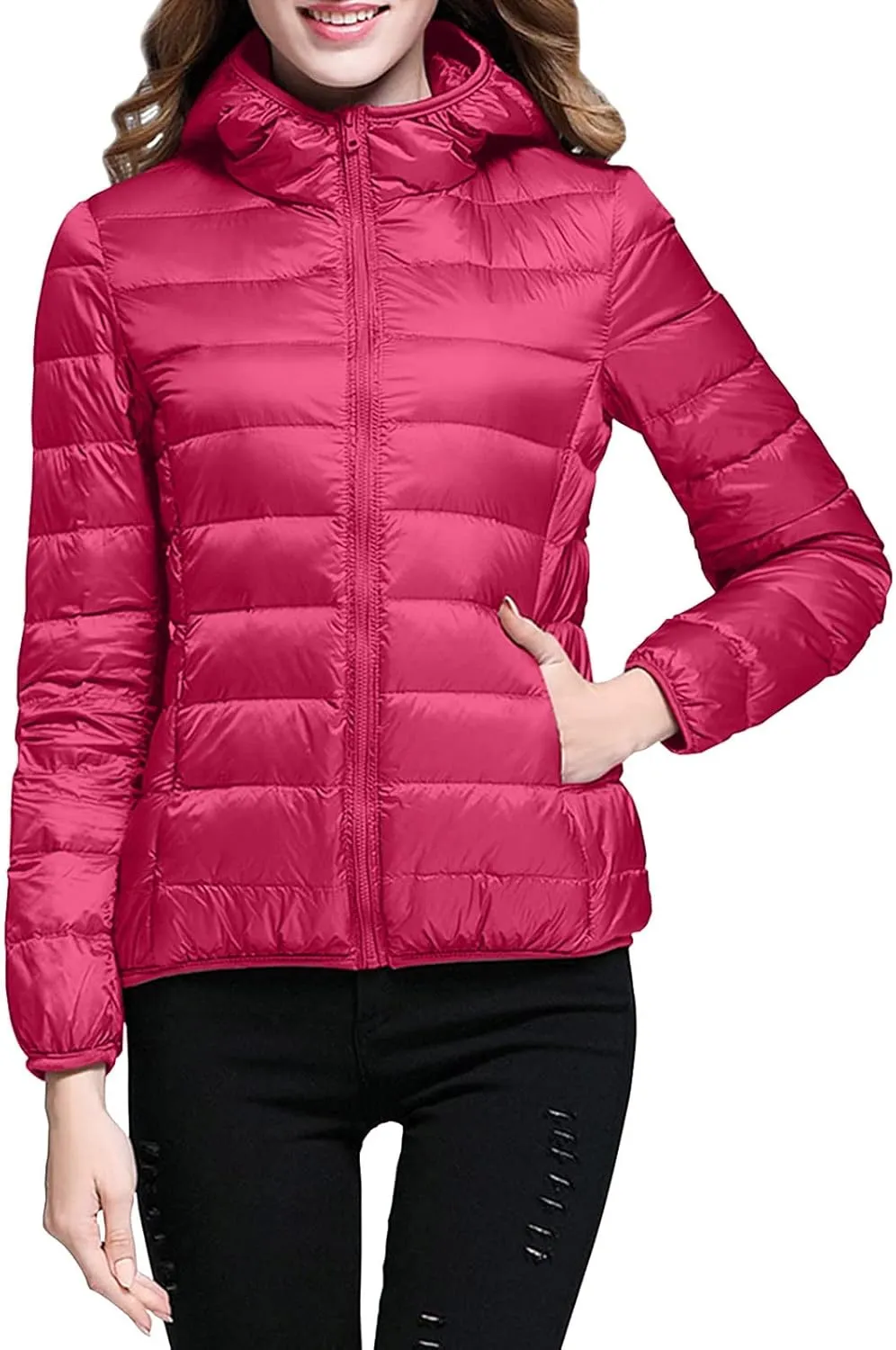 Womens Puffer Jacket 2023 Winter Warm Packable Lightweight Down Jacket Slim Fit Hooded Jacket Short Duck Down Coat for Travel