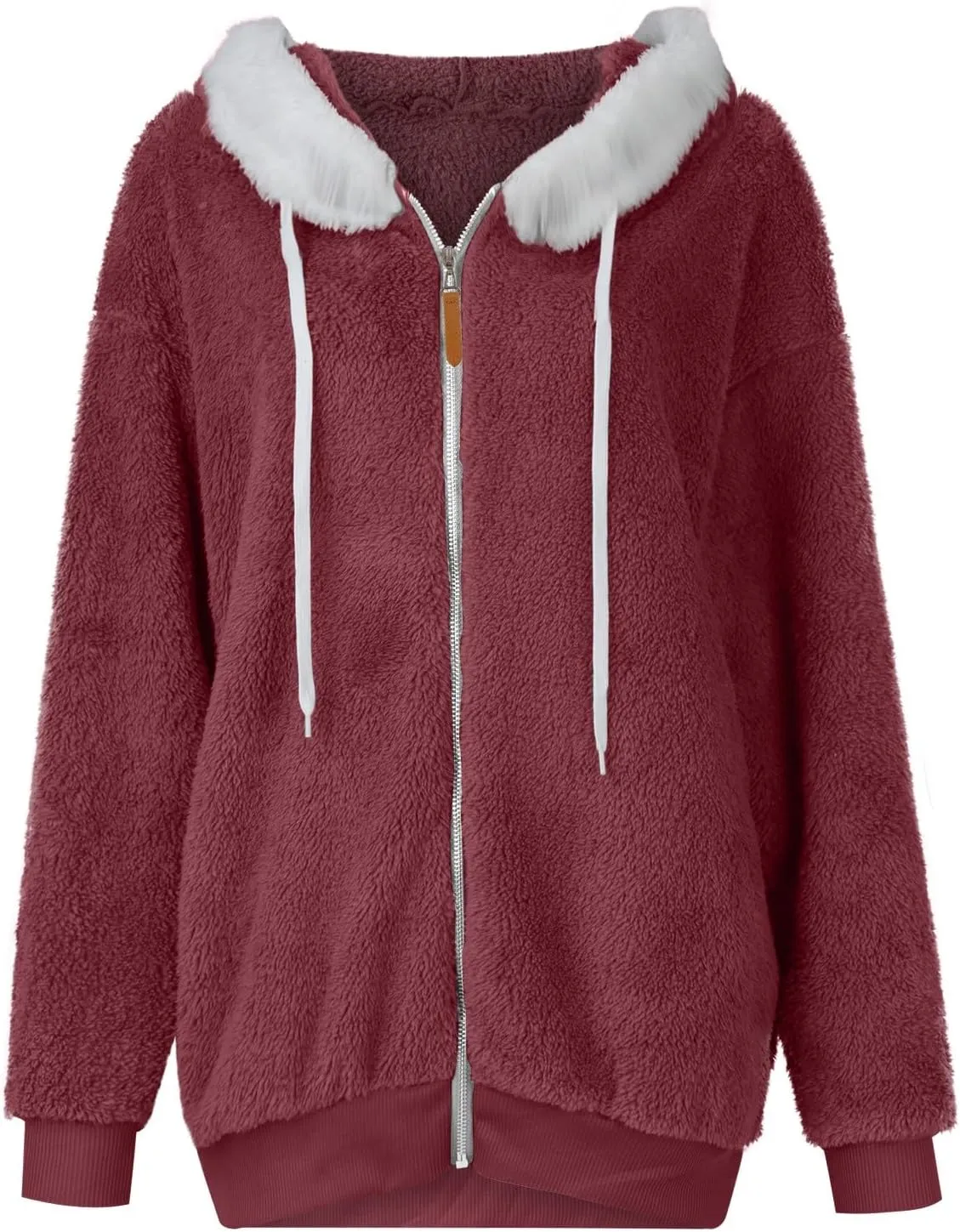 Womens Sherpa Jacket Fuzzy Plus Size Zip Up Hoodie Soft Comfy Fleece Lined Winter Coat with Pockets Warm Outerwear