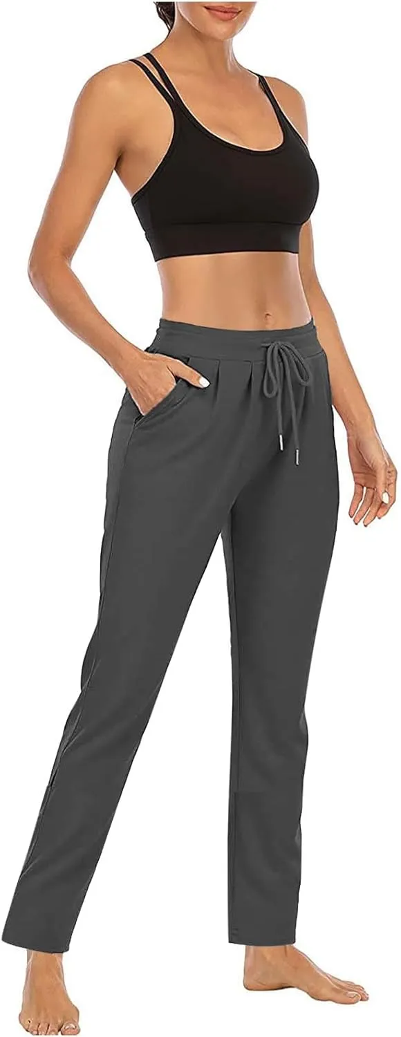 Womens Straight Leg Sweatpants Elastic Waist Drawstring Casual Yoga Workout Running Lounge Pants with Pockets