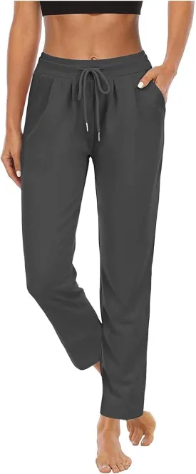 Womens Straight Leg Sweatpants Elastic Waist Drawstring Casual Yoga Workout Running Lounge Pants with Pockets
