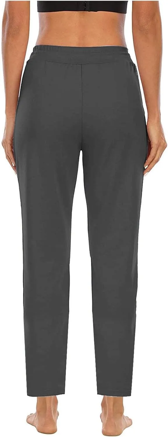 Womens Straight Leg Sweatpants Elastic Waist Drawstring Casual Yoga Workout Running Lounge Pants with Pockets