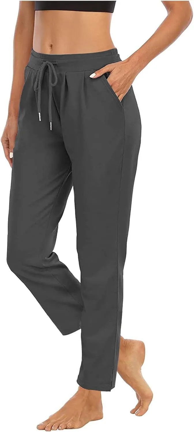 Womens Straight Leg Sweatpants Elastic Waist Drawstring Casual Yoga Workout Running Lounge Pants with Pockets