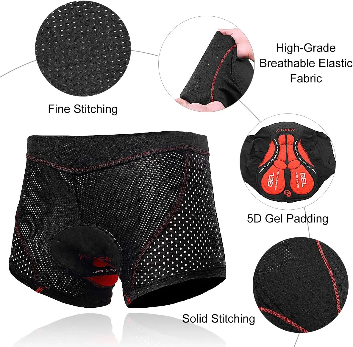 X-TIGER Men's Cycling Underwear Shorts 5D Padded Gel,MTB Biking Shorts Pants with Breathable,Adsorbent Design