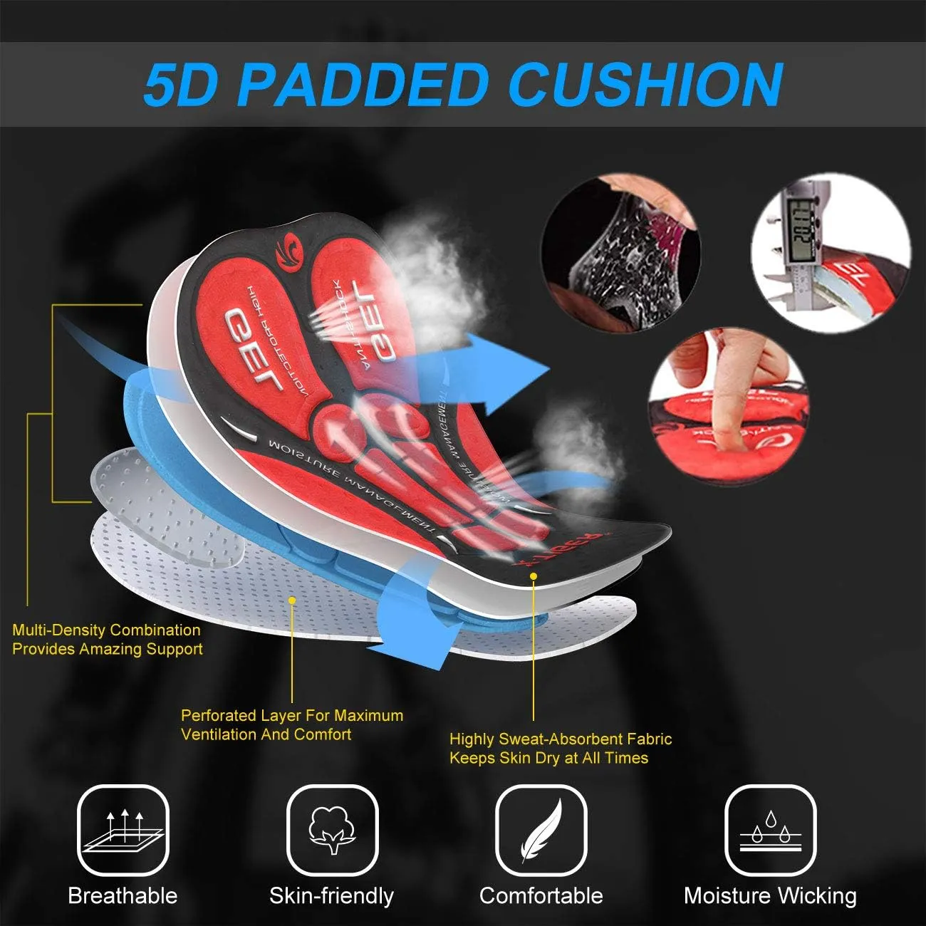X-TIGER Men's Cycling Underwear Shorts 5D Padded Gel,MTB Biking Shorts Pants with Breathable,Adsorbent Design