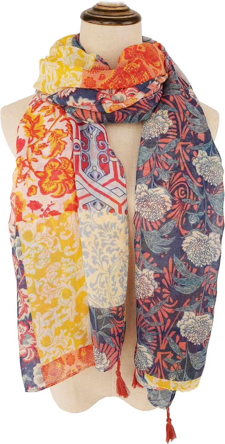 YOUR SMILE Large Boho Scarf for Women Lightweight Floral Printed Scarves Fall Winter Fashion Fringed Shawl wraps
