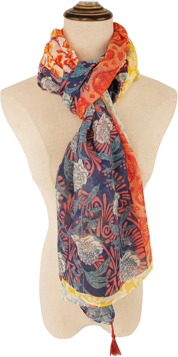 YOUR SMILE Large Boho Scarf for Women Lightweight Floral Printed Scarves Fall Winter Fashion Fringed Shawl wraps